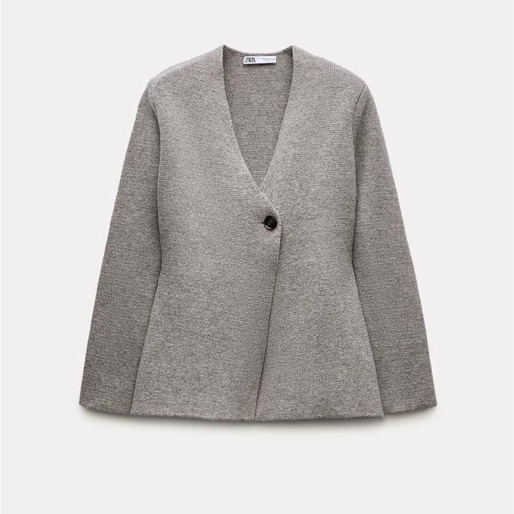 Zara Wool Blend Peplum Knit Blazer